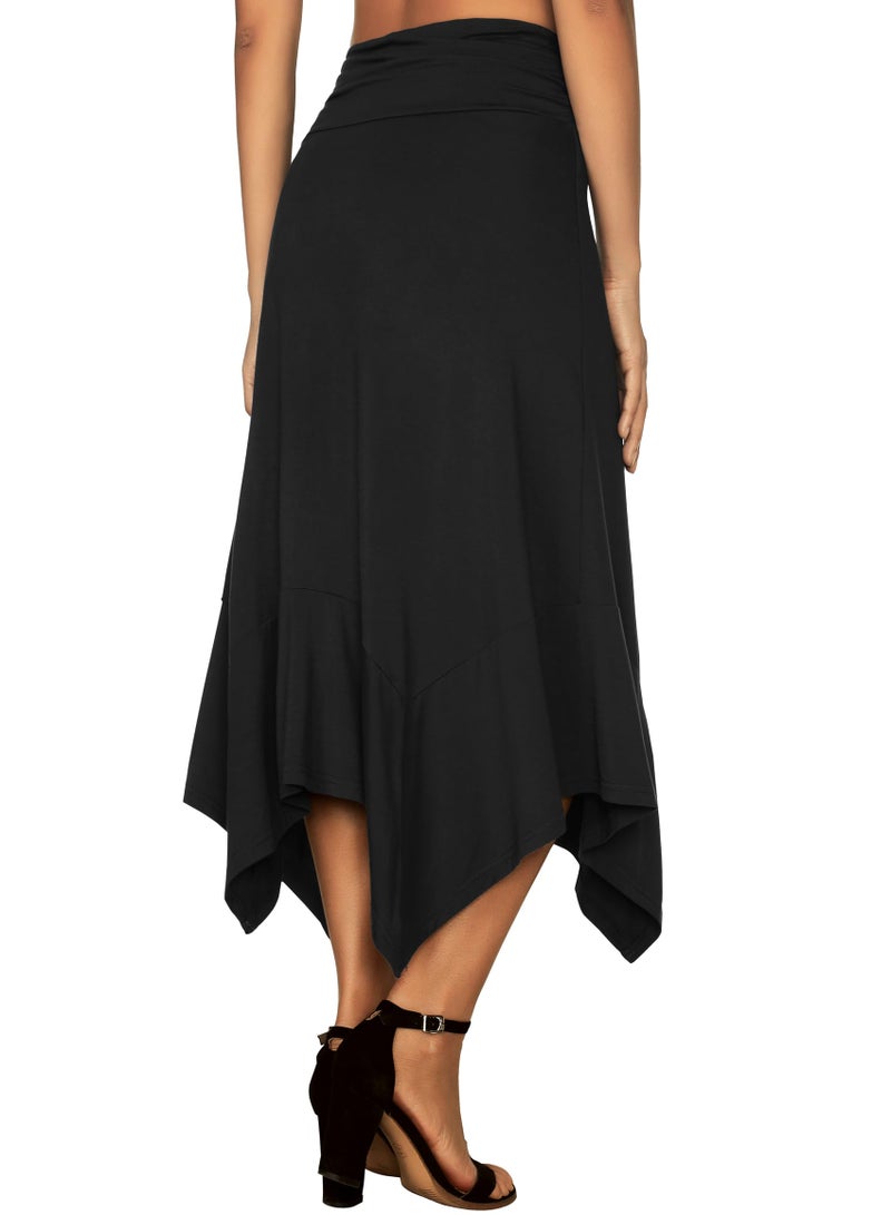 DJT Women's Flowy Handkerchief Hemline Midi Skirt XX-Large Black - Image 4